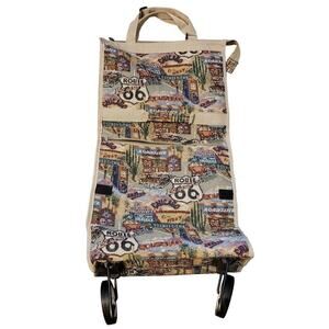 Vintage Pioneer Express Route 66 Motel Hot Rod Wheeled Tapestry Travel Bag Zip